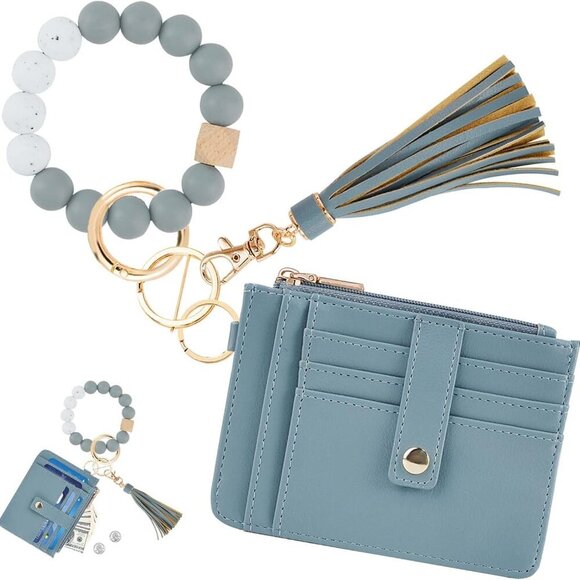 Wallet Keychain Wristlet for Women,Slim RFID Credit Card Holder Purse Tassel Key - Picture 1 of 6